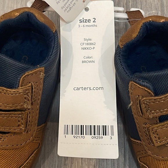 NWT Carter’s Walking Brown “Every Step” Sneakers Size 2 - Picture 3 of 13